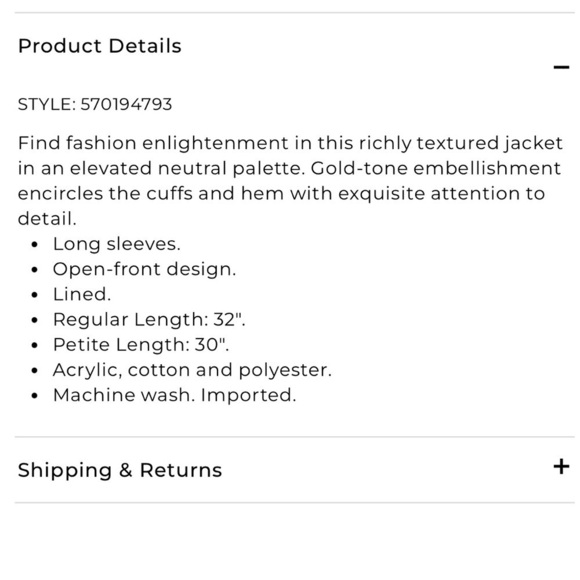 Chico’s Ivory Gold Metallic Embellished Trim Textured Open Jacket - Picture 14 of 14